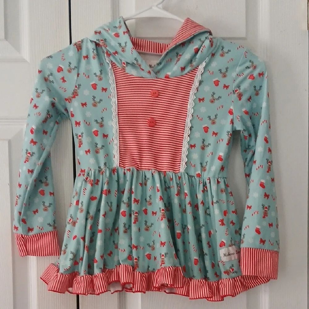 Makena Lane holiday reindeer stocking mitten long sleeve hooded top Sz 6